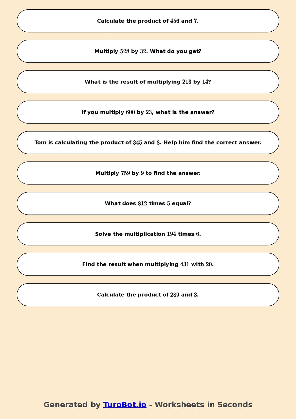 Year 6 Math Worksheet – Long Multiplication 2