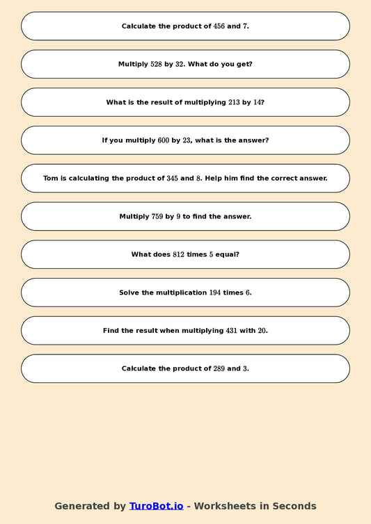 Year 6 Math Worksheet – Long Multiplication 2