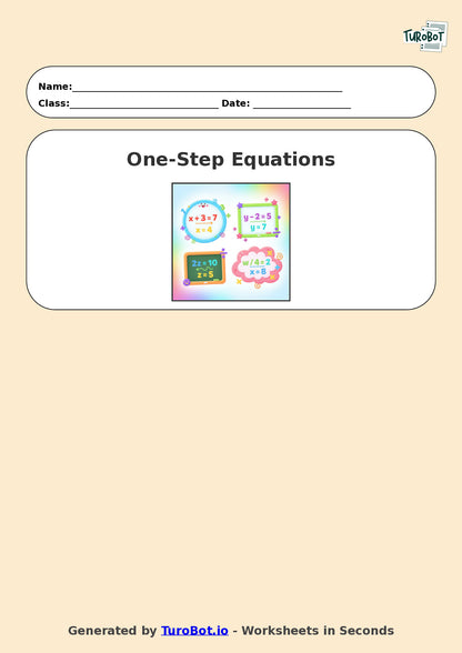 Year 6 Math Worksheet – One-Step Equations 2