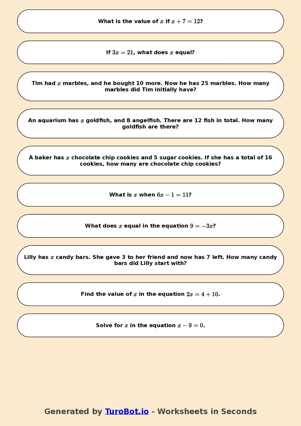 Year 6 Math Worksheet – One-Step Equations 2
