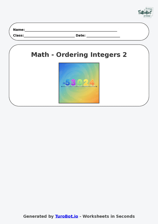 Year 6 Math Multiple Choice Worksheet – Ordering Integers 2
