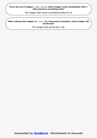 Year 6 Math Multiple Choice Worksheet – Ordering Integers 2