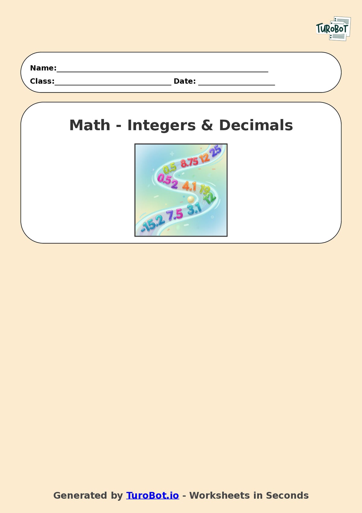 Year 6 Math Multiple Choice Worksheet – Ordering Integers and Decimals