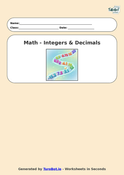 Year 6 Math Multiple Choice Worksheet – Ordering Integers and Decimals