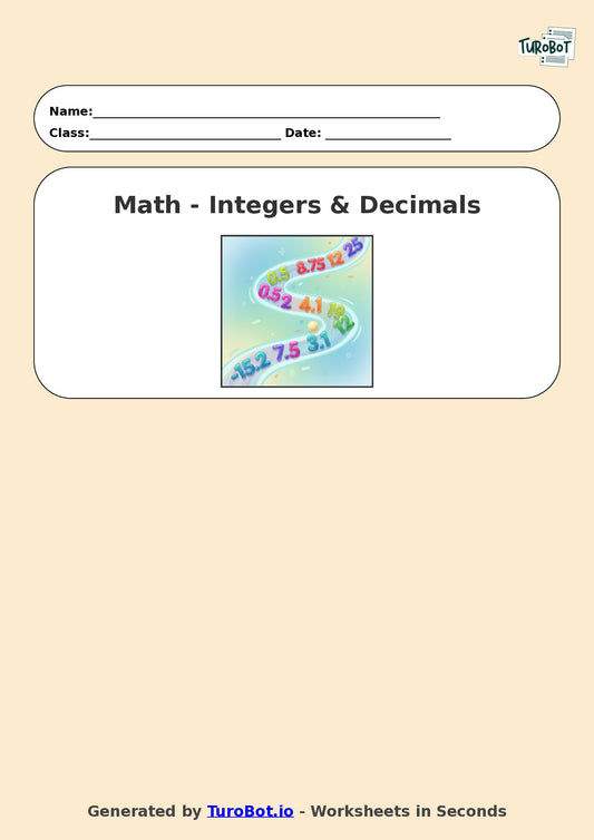 Year 6 Math Multiple Choice Worksheet – Ordering Integers and Decimals