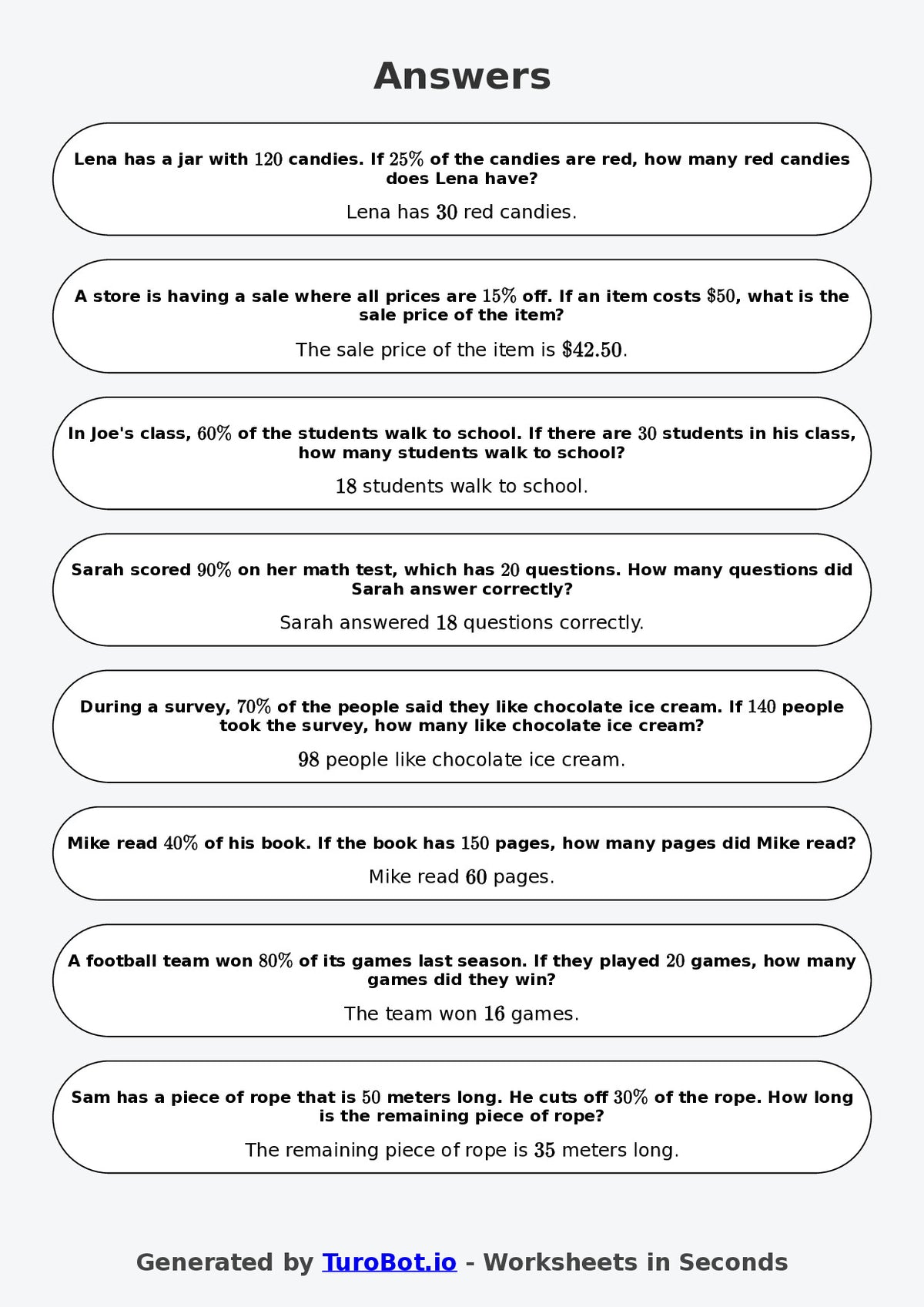 Year 6 Math Worksheet – Percent Word Problems 2