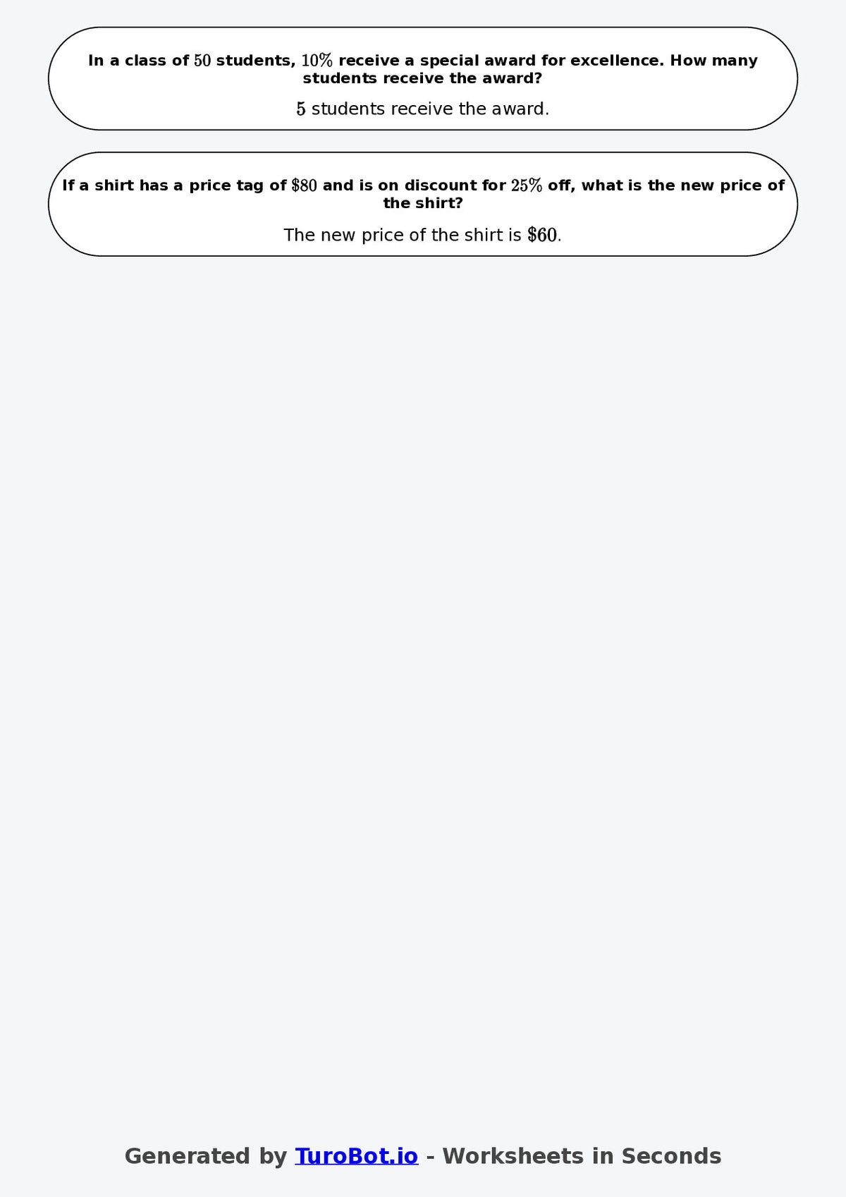 Year 6 Math Worksheet – Percent Word Problems 2
