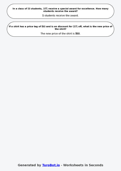 Year 6 Math Worksheet – Percent Word Problems 2