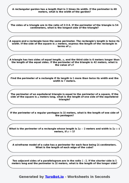 Year 8 Math Worksheet – Perimeter Problems with Algebra 2