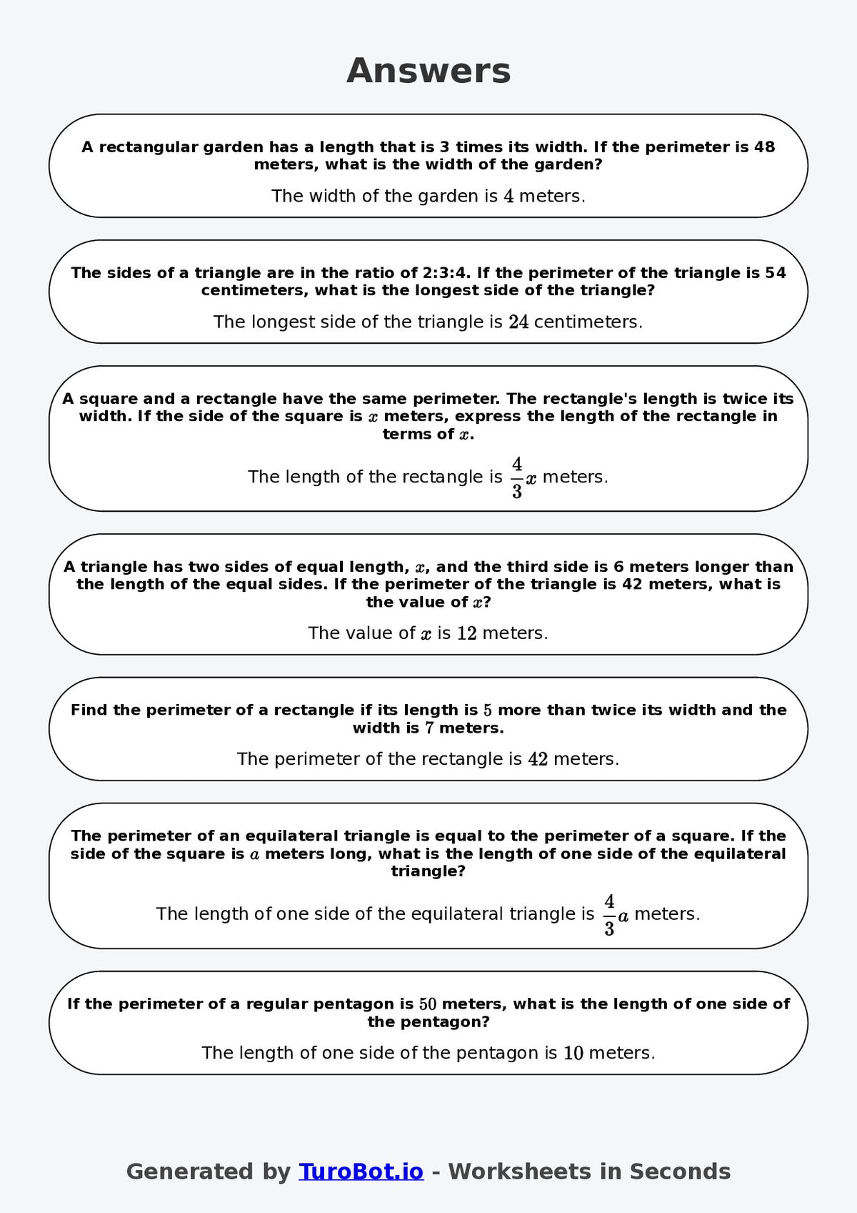 Year 8 Math Worksheet – Perimeter Problems with Algebra 2