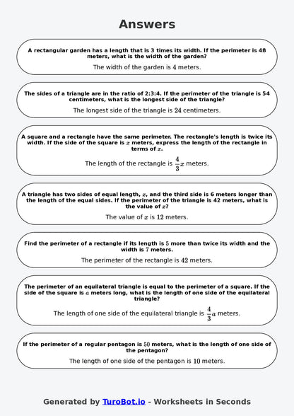 Year 8 Math Worksheet – Perimeter Problems with Algebra 2