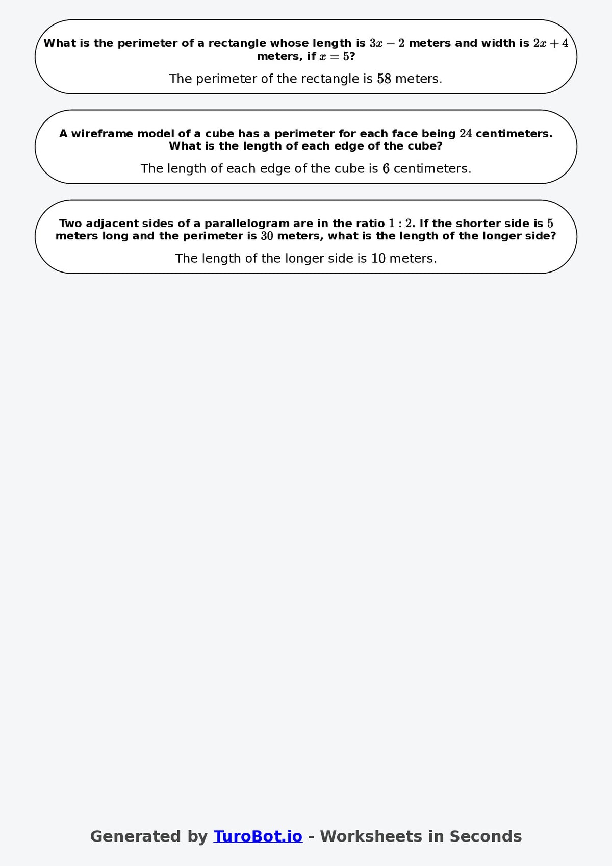 Year 8 Math Worksheet – Perimeter Problems with Algebra 2