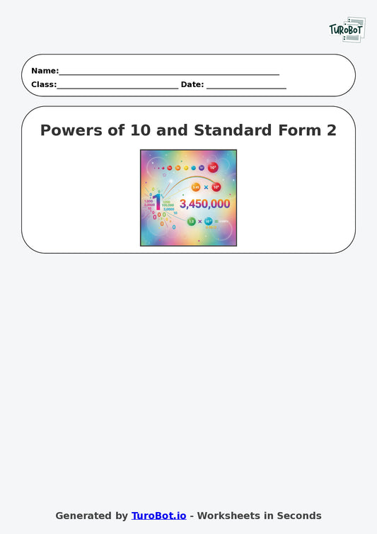 Year 6 Math Worksheet – Powers of 10 and Standard Form 2