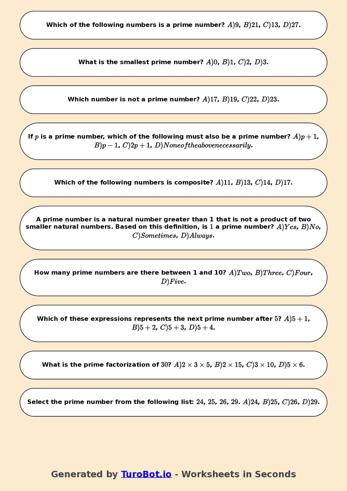 Year 6 Math Worksheet – Prime Numbers 2