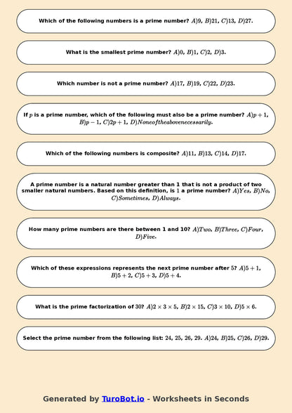 Year 6 Math Worksheet – Prime Numbers 2