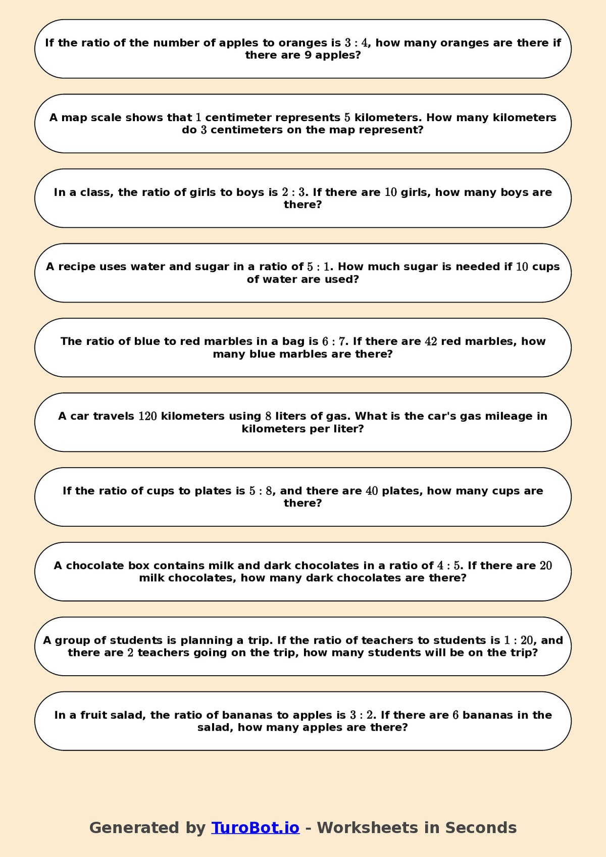Year 6 Math Worksheet – Ratio Basics