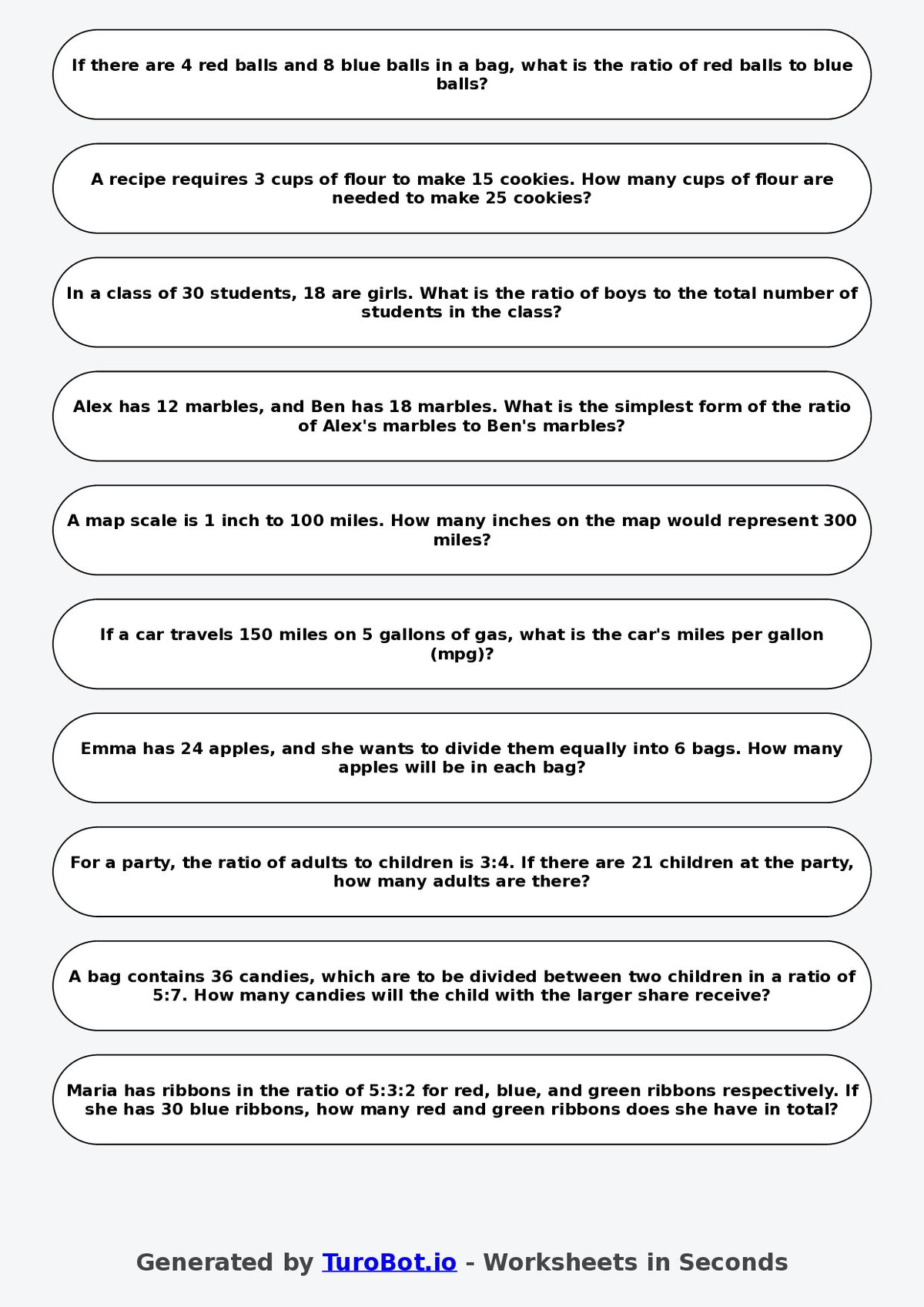 Year 6 Math Worksheet – Ratio Word Problems