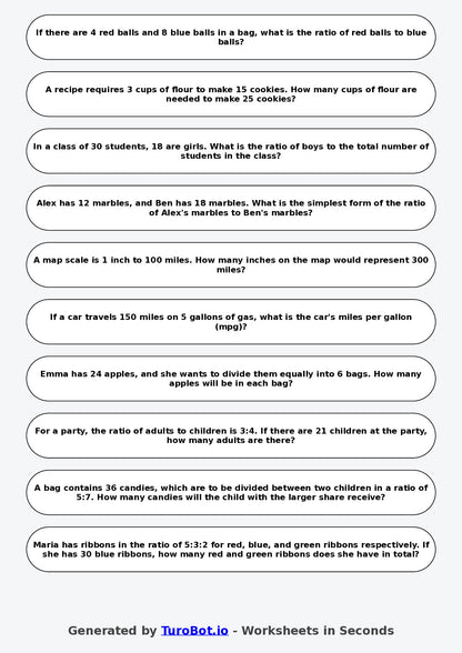 Year 6 Math Worksheet – Ratio Word Problems
