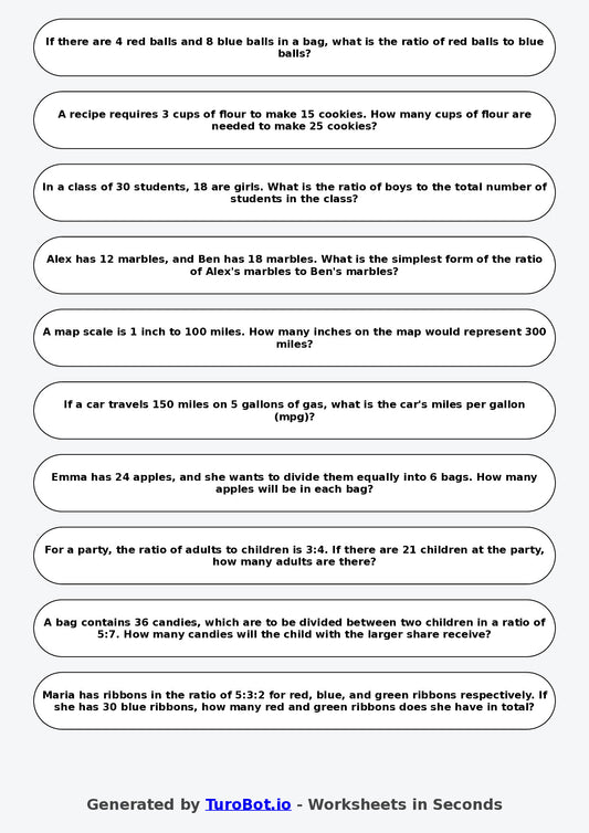 Year 6 Math Worksheet – Ratio Word Problems