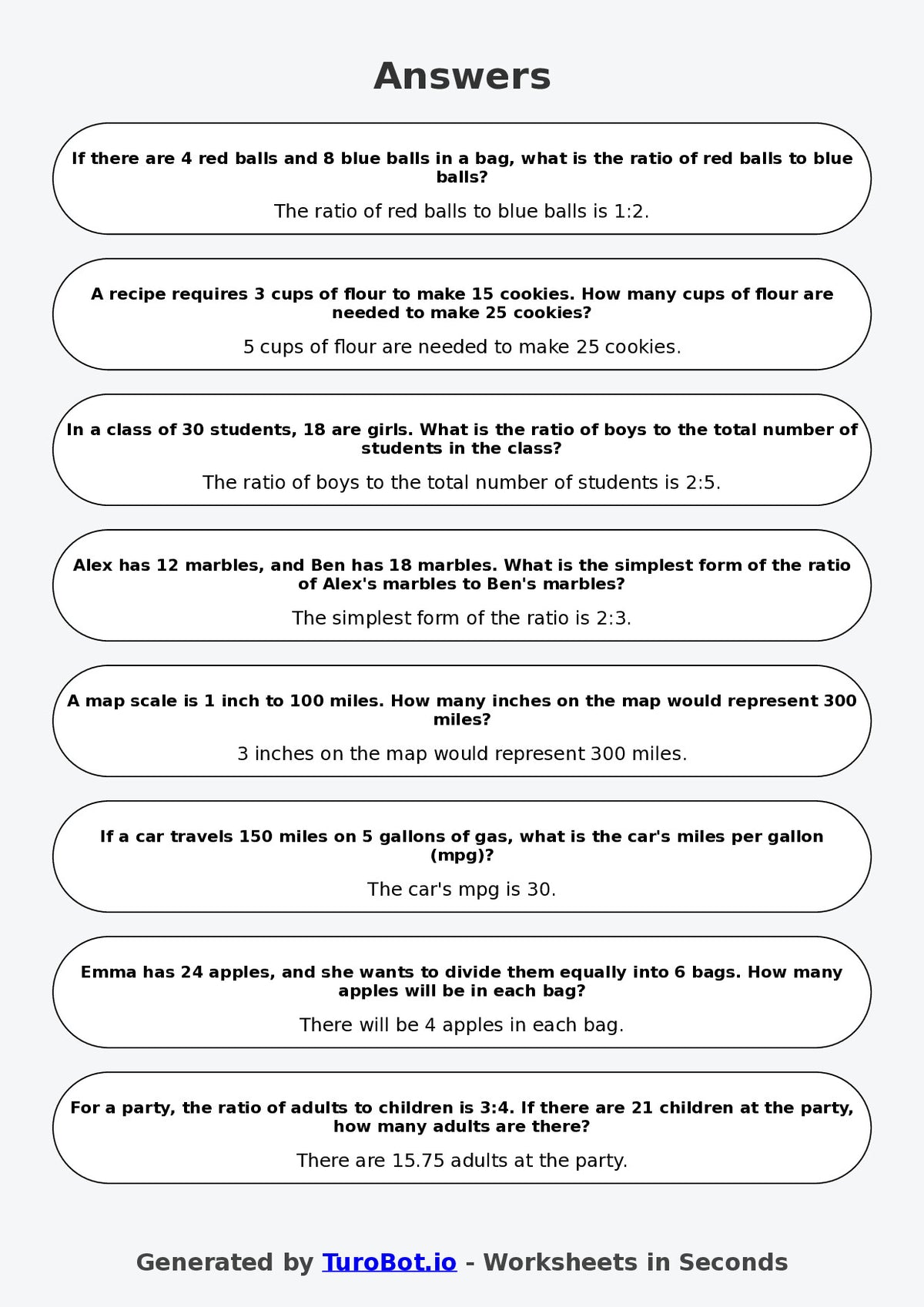 Year 6 Math Worksheet – Ratio Word Problems