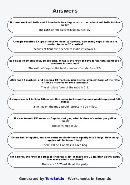 Year 6 Math Worksheet – Ratio Word Problems