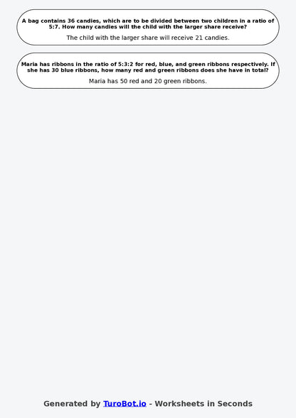 Year 6 Math Worksheet – Ratio Word Problems