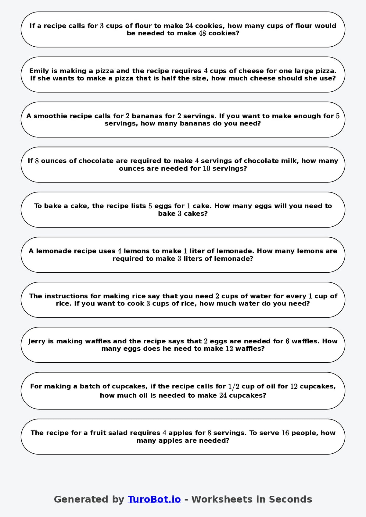 Year 6 Math Worksheet – Recipe Scaling