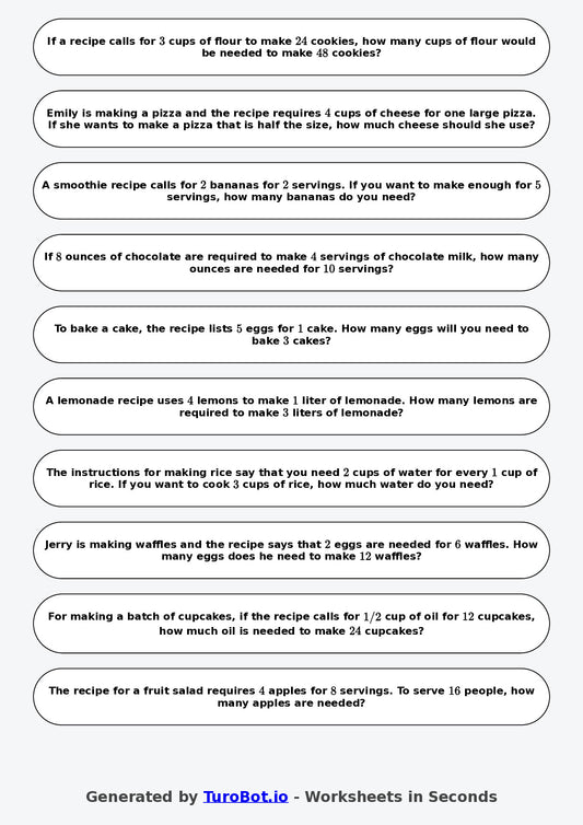 Year 6 Math Worksheet – Recipe Scaling