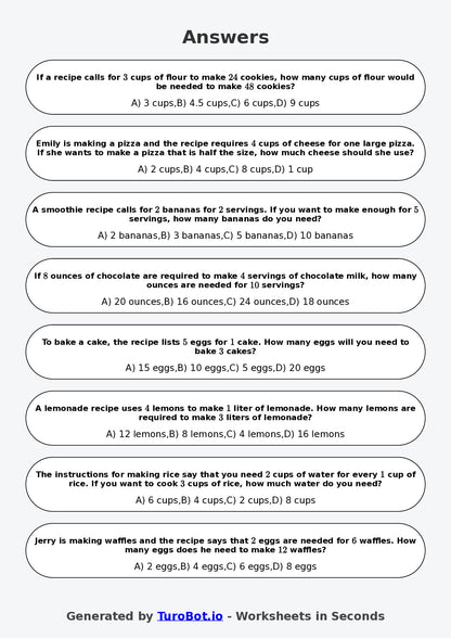 Year 6 Math Worksheet – Recipe Scaling