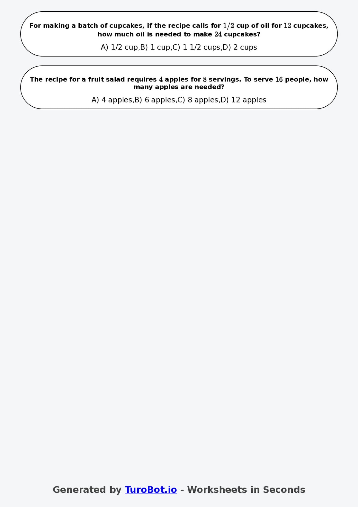 Year 6 Math Worksheet – Recipe Scaling