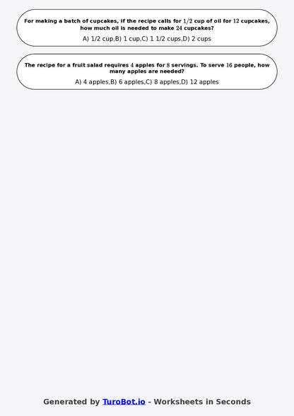 Year 6 Math Worksheet – Recipe Scaling