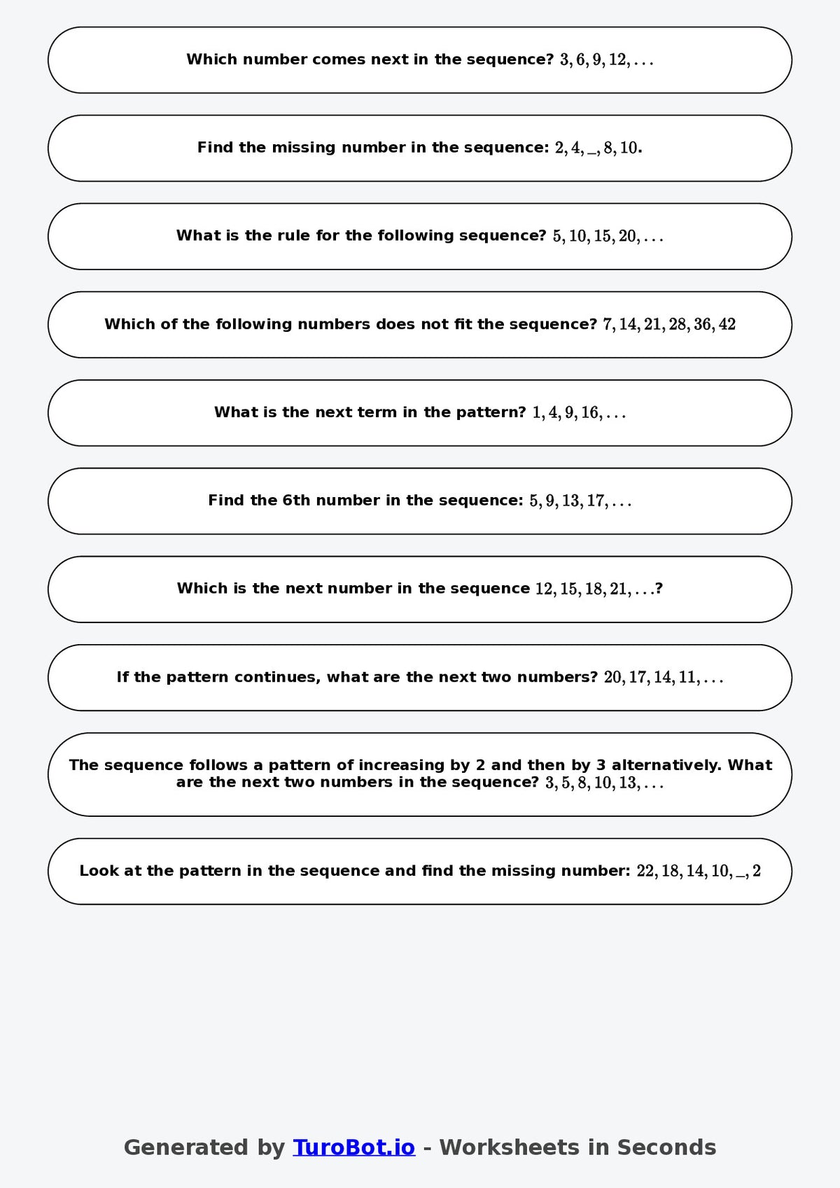 Year 6 Math Worksheet – Sequences with Rules