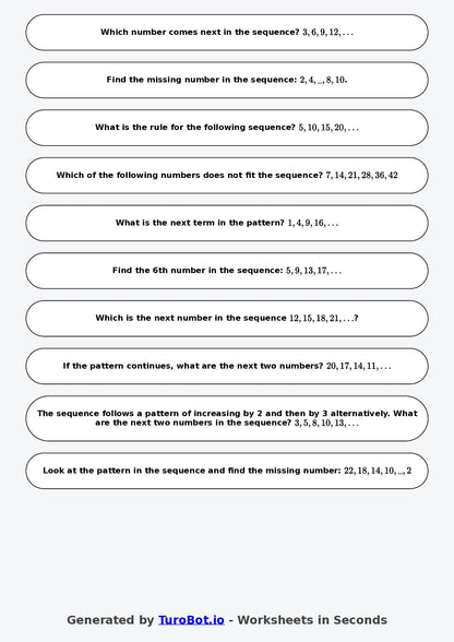 Year 6 Math Worksheet – Sequences with Rules