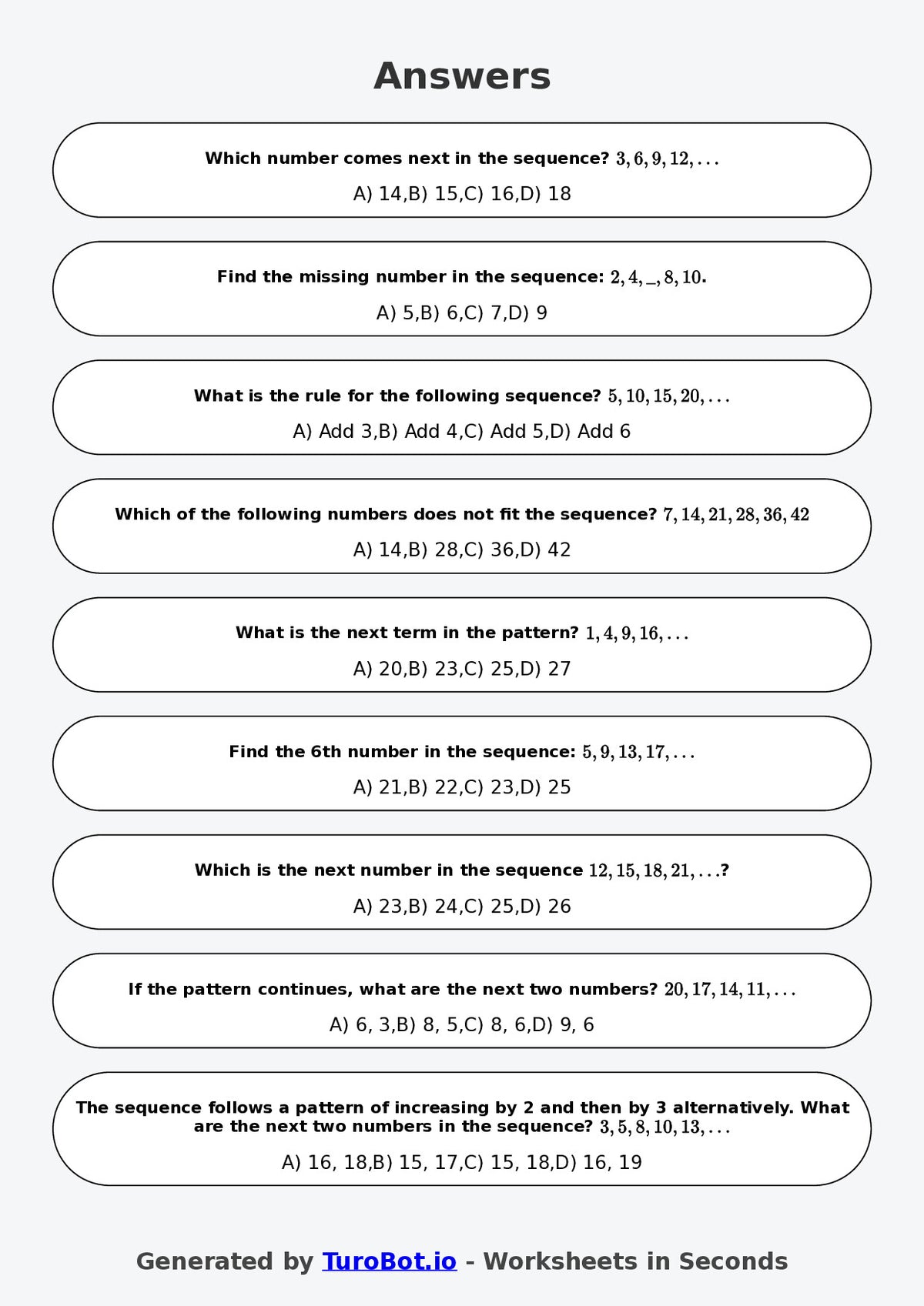 Year 6 Math Worksheet – Sequences with Rules