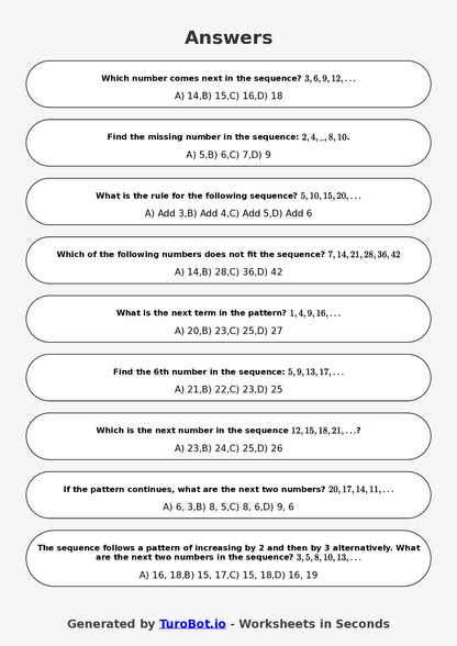 Year 6 Math Worksheet – Sequences with Rules