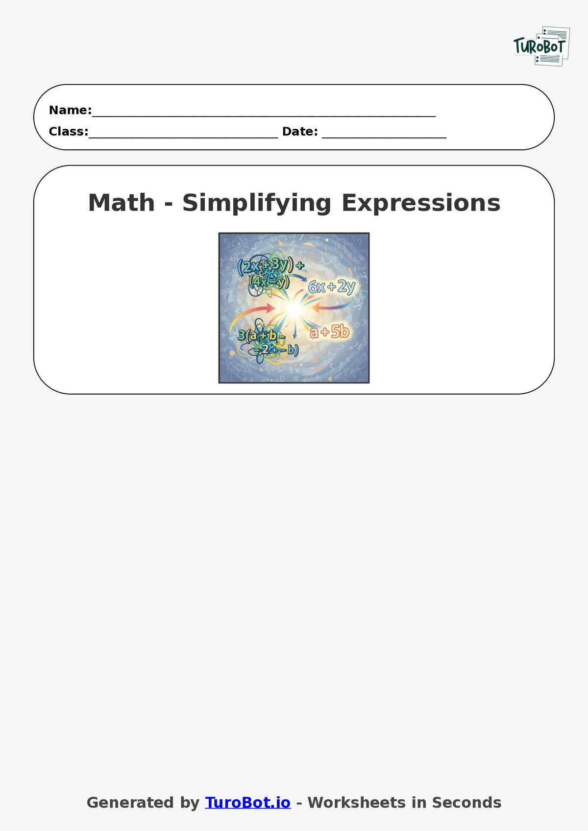 Year 8 Math Worksheet – Simplifying Expressions