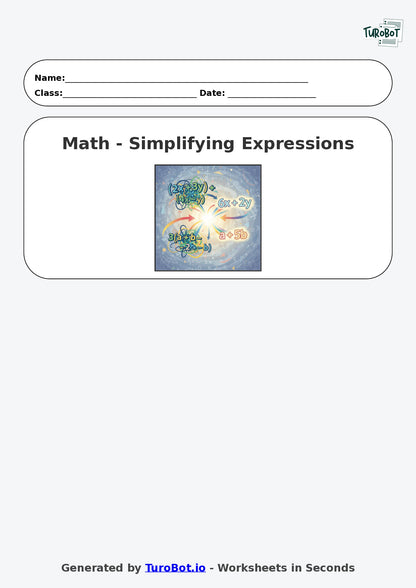 Year 8 Math Worksheet – Simplifying Expressions