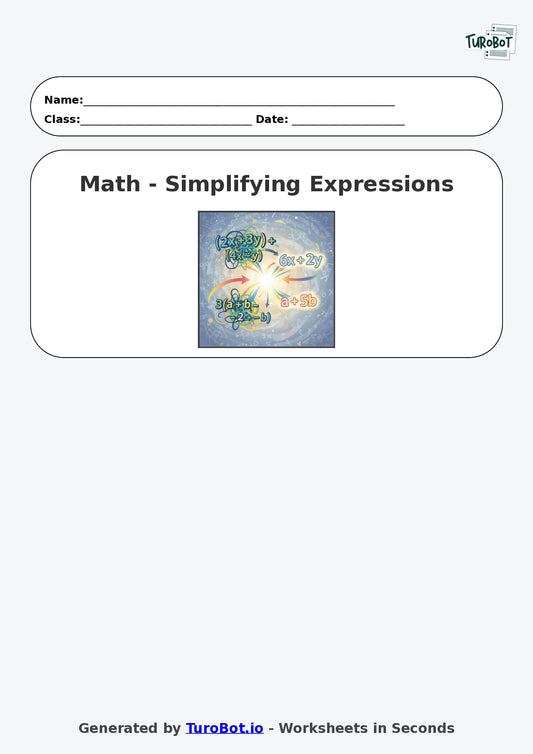 Year 8 Math Worksheet – Simplifying Expressions