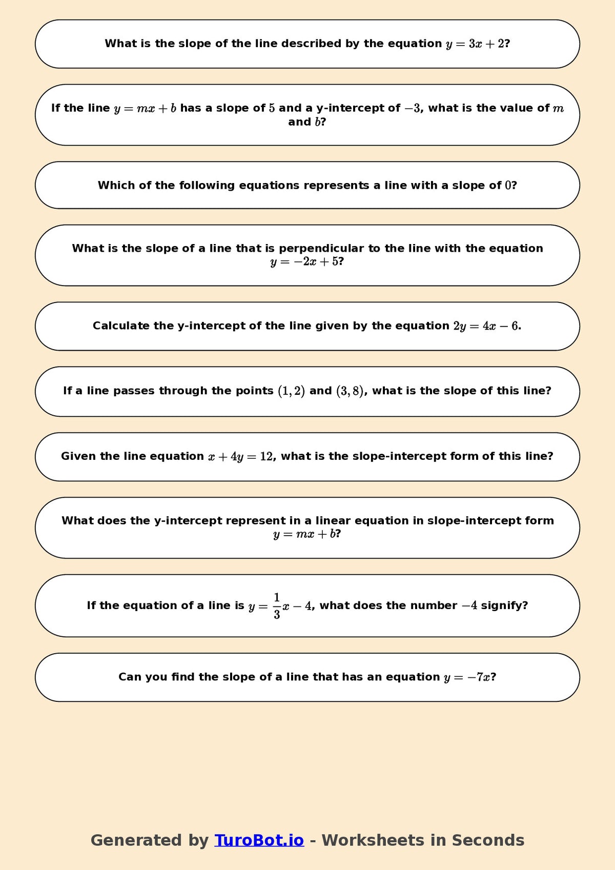 Year 8 Math Worksheet – Slope and Intercept Basics