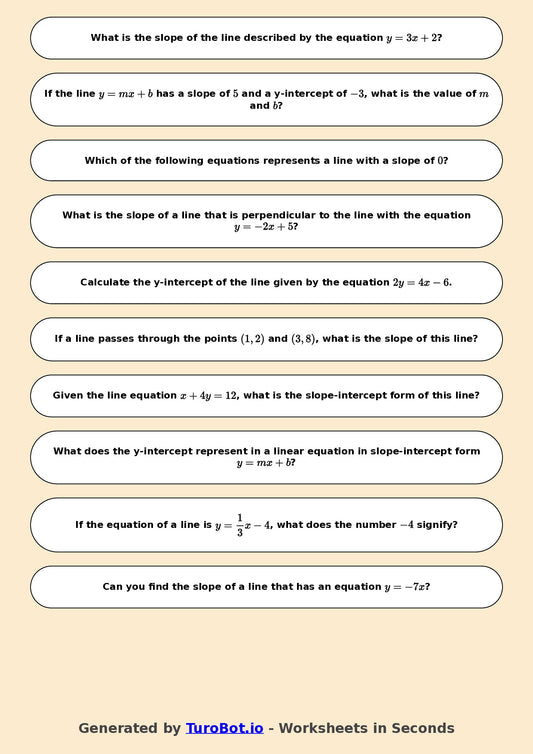Year 8 Math Worksheet – Slope and Intercept Basics