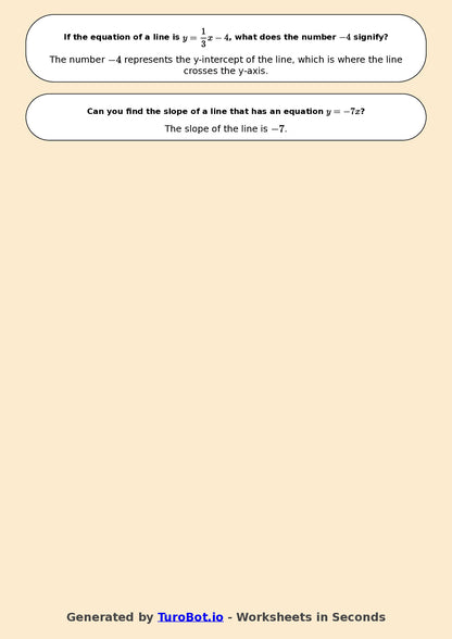 Year 8 Math Worksheet – Slope and Intercept Basics