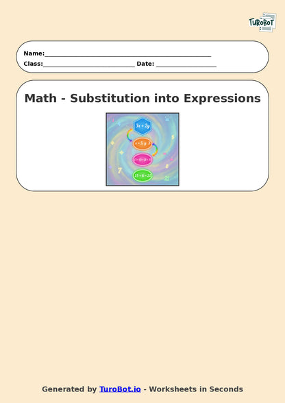 Year 6 Math Worksheet – Substitution into Expressions 2