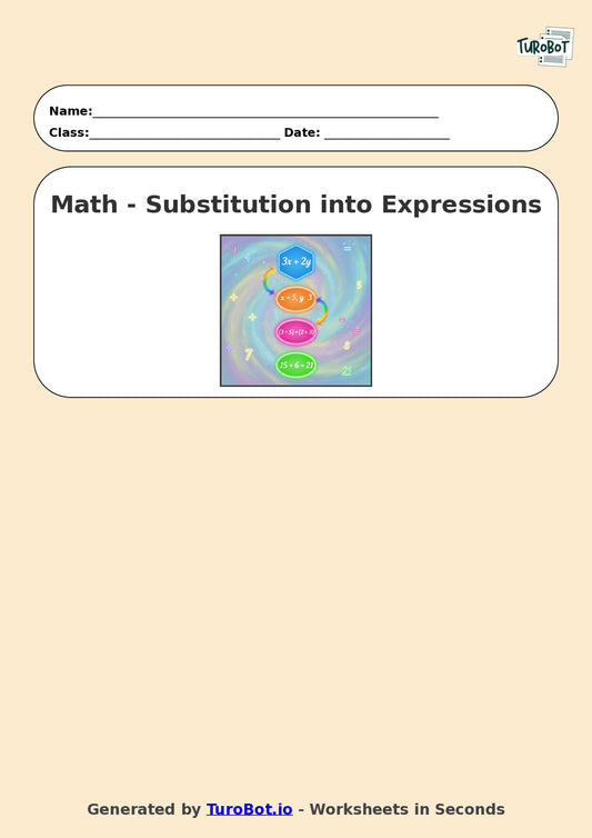 Year 6 Math Worksheet – Substitution into Expressions 2