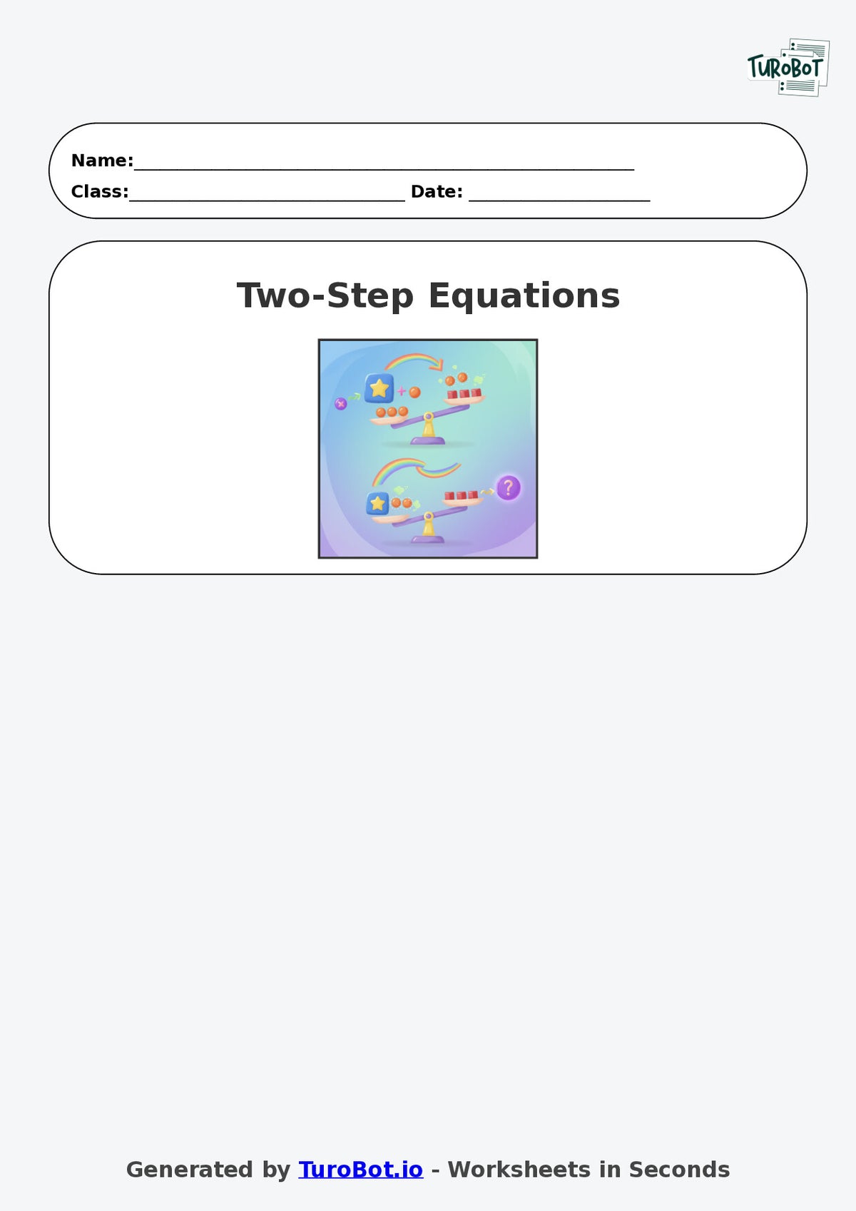 Year 8 Math Worksheet – Two-Step Equations
