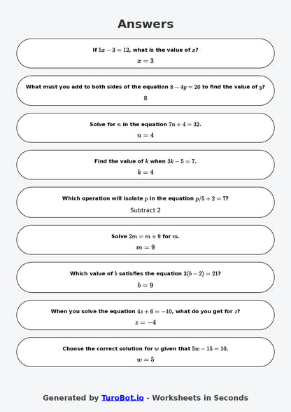 Year 8 Math Worksheet – Two-Step Equations