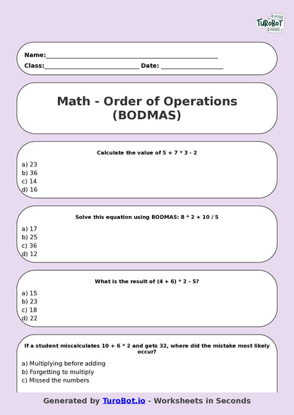 Math - Year 6 - Order of Operations