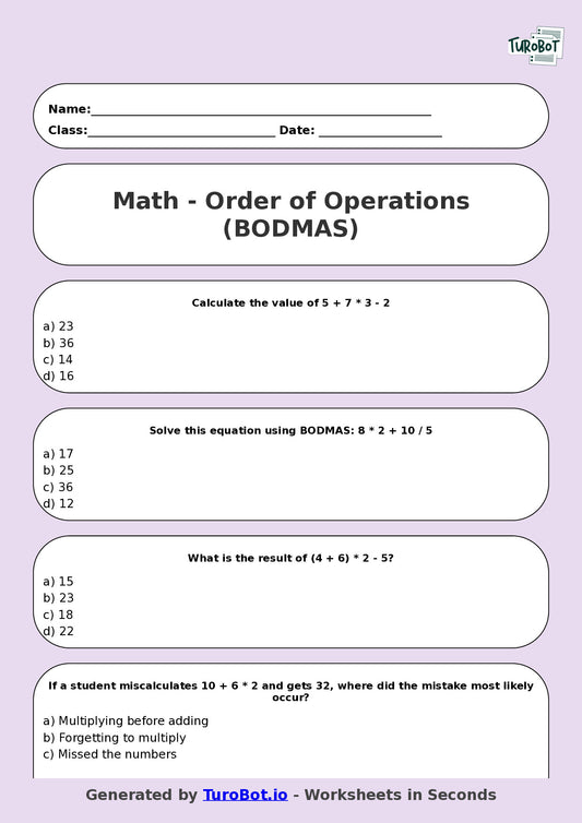Math - Year 6 - Order of Operations