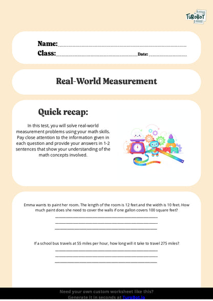 Free Worksheet - Year 6 Math Solving Real-World Measurement Problems Short Answer Response