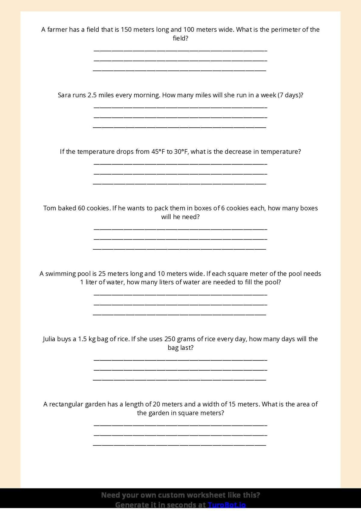 Free Worksheet - Year 6 Math Solving Real-World Measurement Problems Short Answer Response