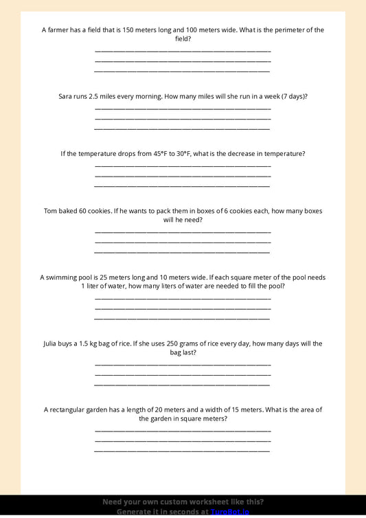 Free Worksheet - Year 6 Math Solving Real-World Measurement Problems Short Answer Response